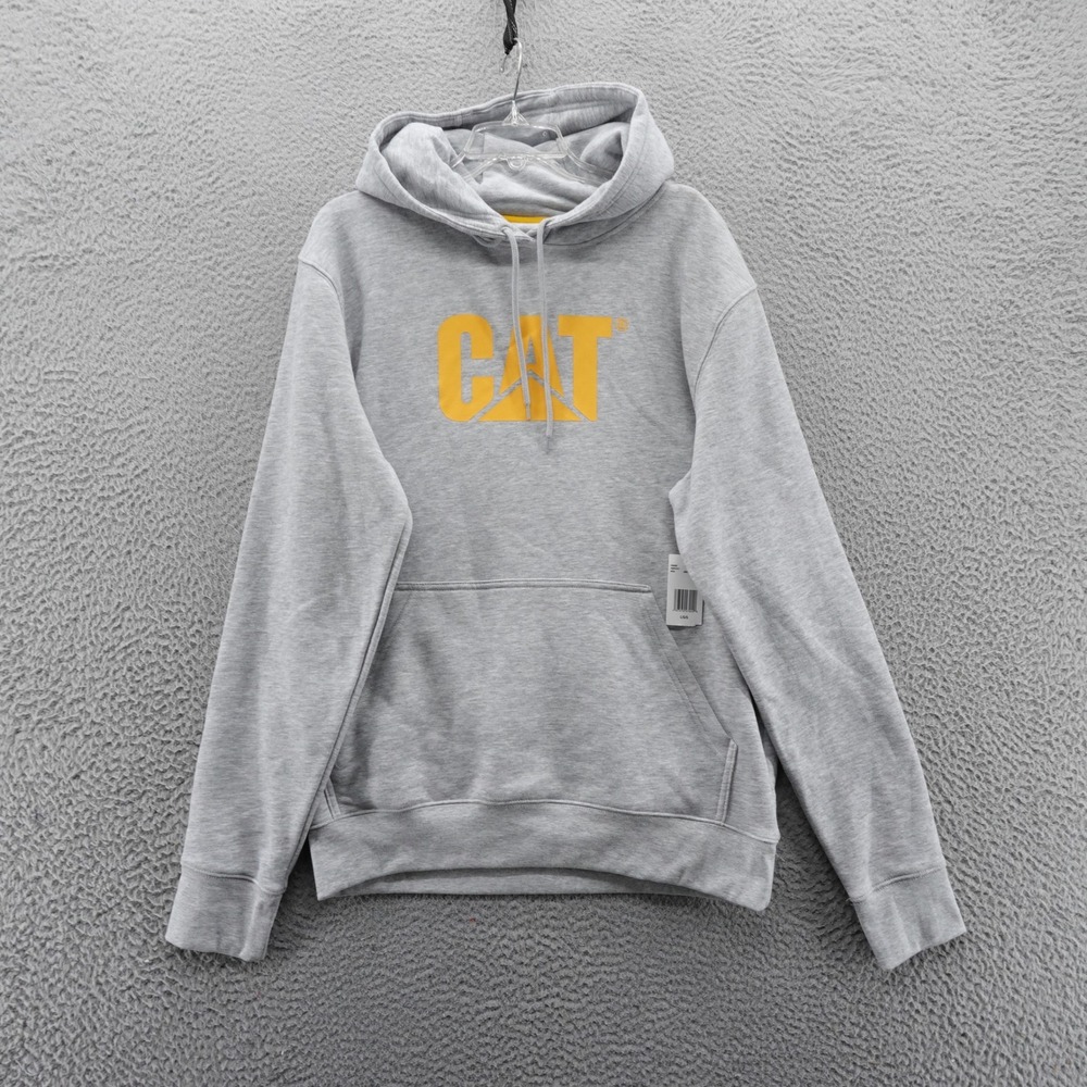 CAT Caterpillar Mens Gray Logo Hoodie Sweatshirt Large Fleece Pullover NEW